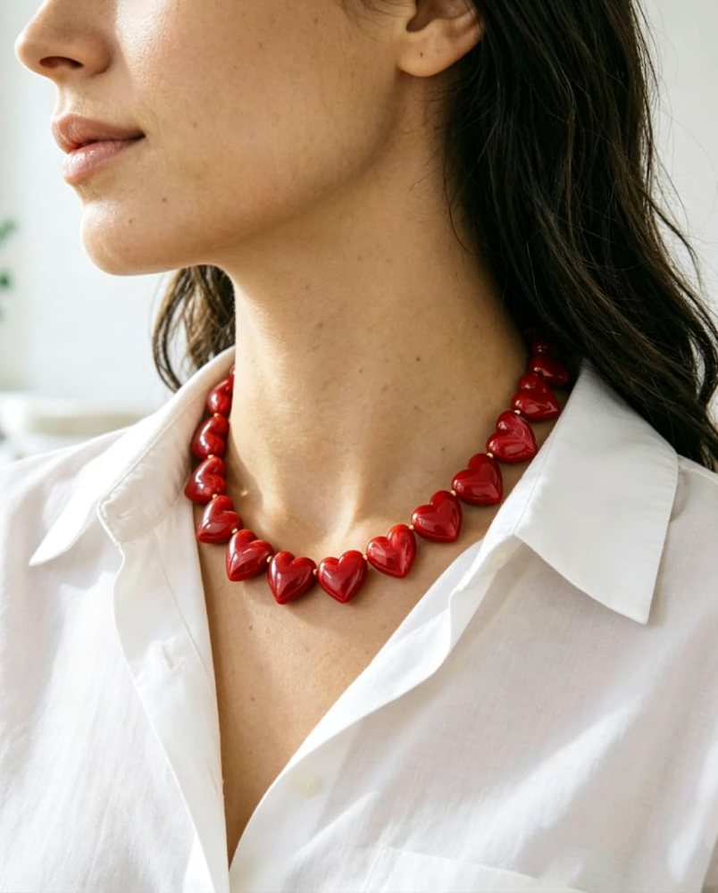 YUJIE Heart Choker, Red, view 5