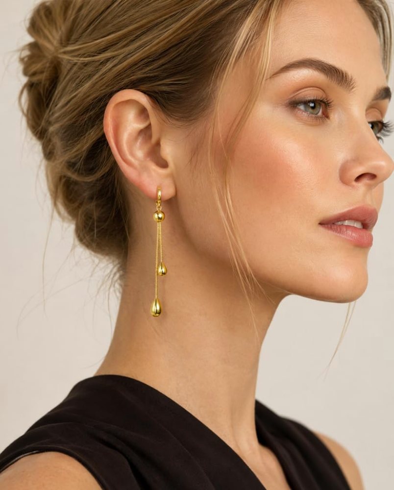 YUJIE Teardrop Drop Earrings, Dangling Chain, second view